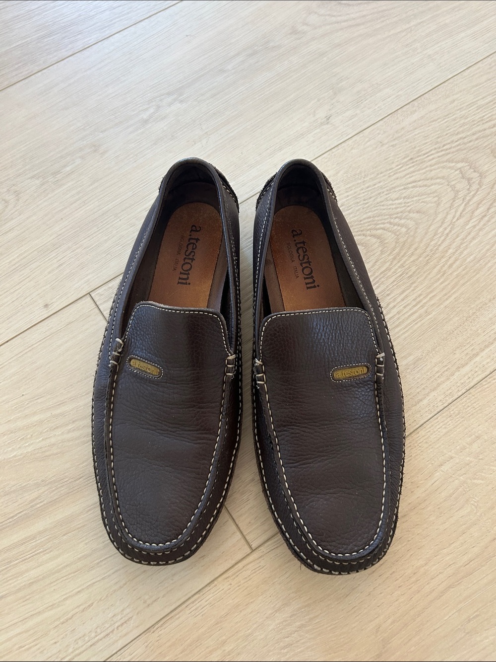 a. testoni Dark Brown Pebbled Leather Slip-On Loafers size 8.5